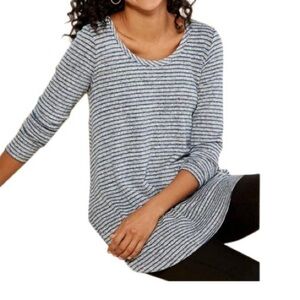 Soft Surroundings Unwind Tunic Flowy Long Sleeve Swing Top Heather Gray Stripe S